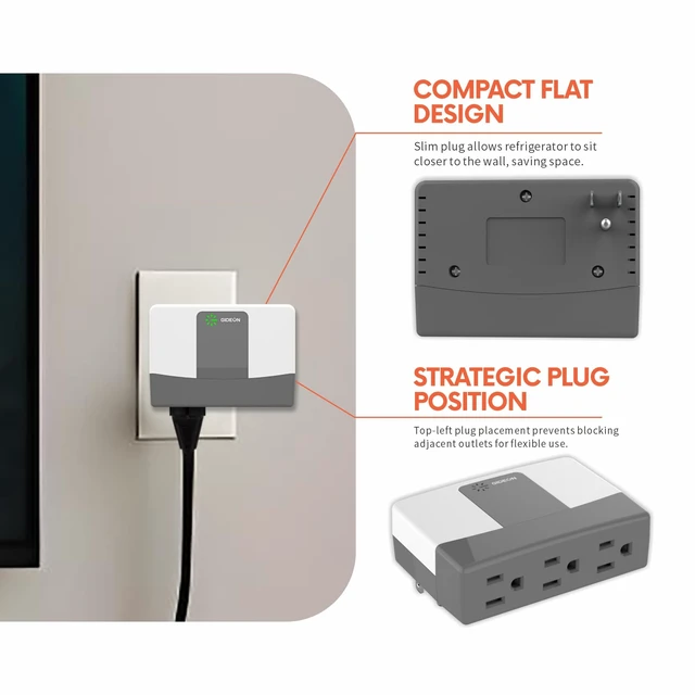 Alt view image 5 of 7 - Refrigerator Surge Protector, 3 Outlet Voltage Protector for Refrigerator, Microwave, Washing Machine, Garage Door & Home Appliances, 120V 15A 1875W, Over & Under Voltage Protection