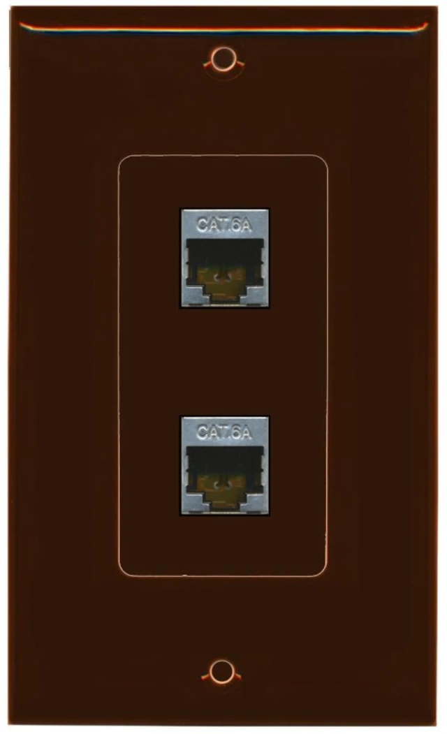 Main image of CAT 6A 2 Port Shielded Cat6a Wall Plate 1 Gang Decorative - Brown