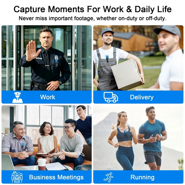 Alt view image 2 of 7 - Mini Body Camera 1080P with Night Vision, Wearable Clip On POV Camera 64GB Audio and Video Recording, 25ft Night Vision, 4-6H Battery, 150° WideAngle Lens for Work Records, Guard Duty, Traveling