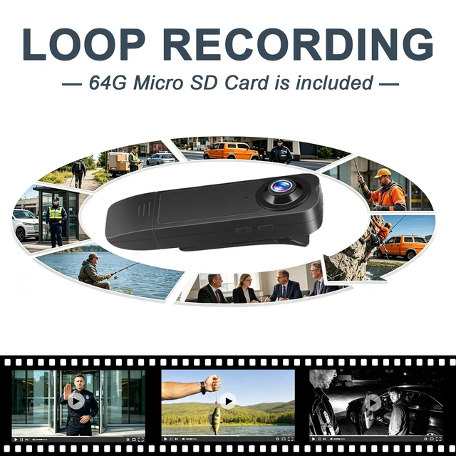 Alt view image 5 of 7 - Mini Body Camera 1080P with Night Vision, Wearable Clip On POV Camera 64GB Audio and Video Recording, 25ft Night Vision, 4-6H Battery, 150° WideAngle Lens for Work Records, Guard Duty, Traveling