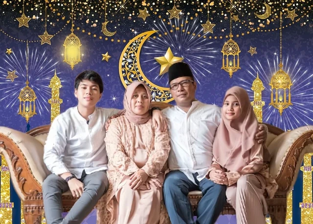 Alt view image 3 of 5 - Purple Gold Eid Mubarak Ramadan Photography Backdrop 8x6FT Classic Ramadan Eid Design, Mosque & Crescent Muslim Holiday Party Photo Backdrop, Lightweight Vinyl, Easy Hang & Wipe Clean