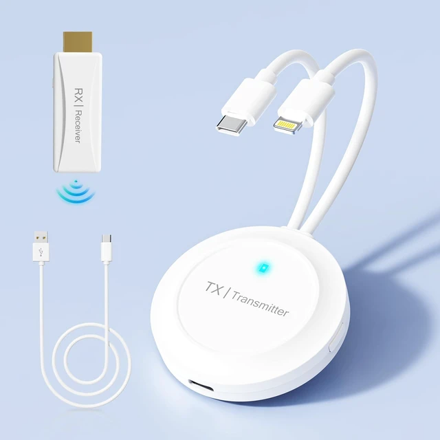 Main image of Wireless HDMI Transmitter Receiver 4K 1080P No Wi-Fi HDMI TV Dual USB-C & Lightning, No App No Wi-Fi 100W PD 65ft Range for iPhone iPad MacBook HDMI TV Meeting Classroom Home Travel