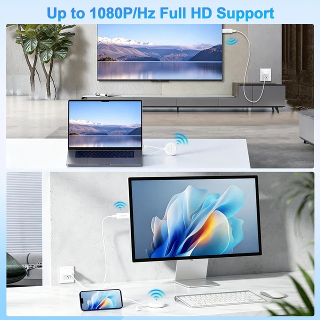 Alt view image 6 of 7 - Wireless HDMI Transmitter Receiver 4K 1080P No Wi-Fi HDMI TV Dual USB-C & Lightning, No App No Wi-Fi 100W PD 65ft Range for iPhone iPad MacBook HDMI TV Meeting Classroom Home Travel