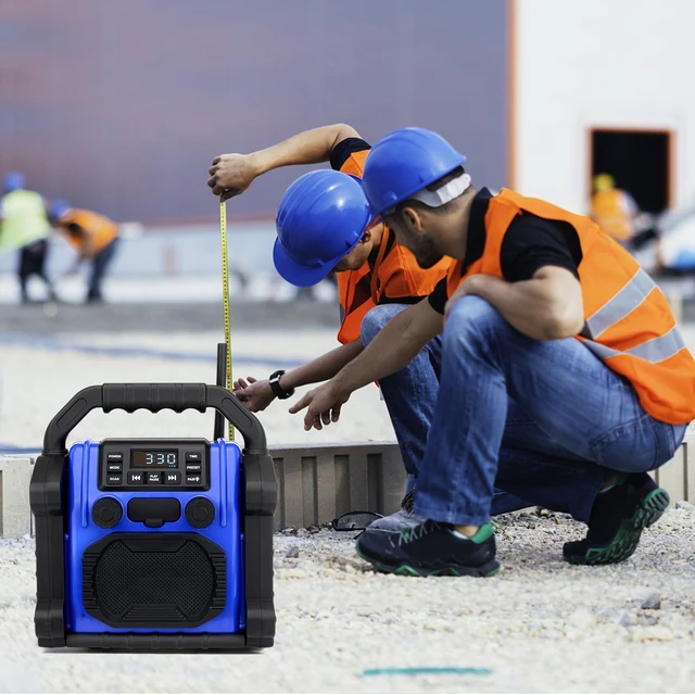 Alt view image 4 of 7 - Jobsite Radio Speaker, 30w Ipx 66 Waterproof Fm Clock Radio Portable with LED Lights, Anticollision Fm Radios for Constrution Site/Outdoor/Fishing/Party/Camping (Blue)