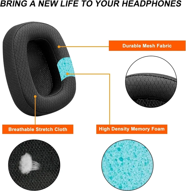 Alt view image 4 of 7 - Replacement Ear Pads for Logitech G433 G533 G633 G933 G935 G231 Headphones Premium Ear Cushions Mesh Fabric Ear Cups with Durable Memory Foam for Gaming Headset (Black)