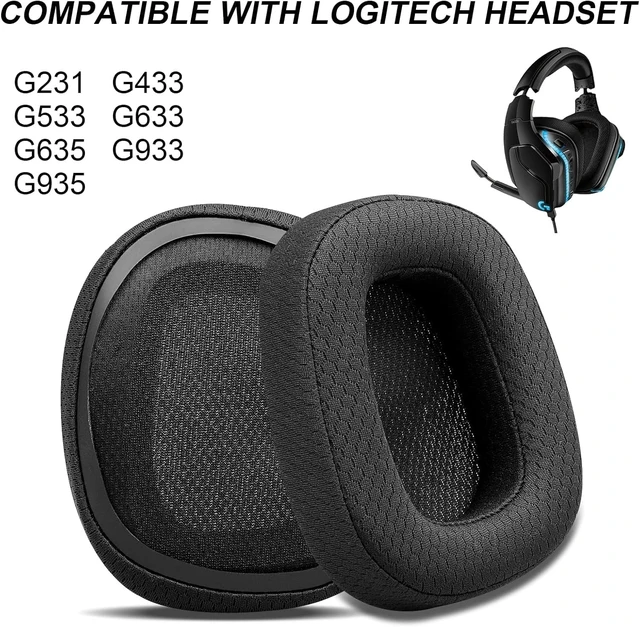 Alt view image 2 of 7 - Replacement Ear Pads for Logitech G433 G533 G633 G933 G935 G231 Headphones Premium Ear Cushions Mesh Fabric Ear Cups with Durable Memory Foam for Gaming Headset (Black)