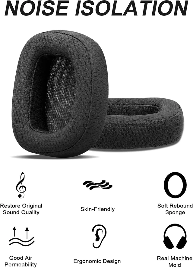 Alt view image 5 of 7 - Replacement Ear Pads for Logitech G433 G533 G633 G933 G935 G231 Headphones Premium Ear Cushions Mesh Fabric Ear Cups with Durable Memory Foam for Gaming Headset (Black)