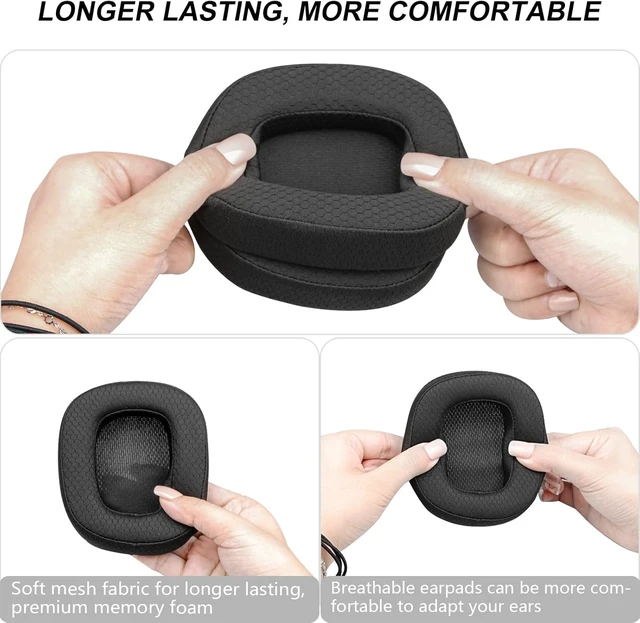 Alt view image 6 of 7 - Replacement Ear Pads for Logitech G433 G533 G633 G933 G935 G231 Headphones Premium Ear Cushions Mesh Fabric Ear Cups with Durable Memory Foam for Gaming Headset (Black)