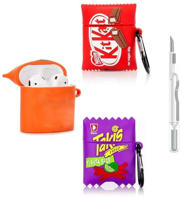 Main image of (3Pack) Case for AirPods 2nd/1st Generation with Cleaning kit, Cute Skin Design Silicone Cartoon Charging Case Protective Covers with Keychain for AirPods 1/2 Earbuds (R+K+T)