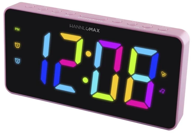 Main image of HX-160CR Alarm Clock Radio, 2.5 RGB Color Display (Pink) FM Radio, Digital Clock, Dual Alarm, 2.5 RGB Color LED Display, Dimmer