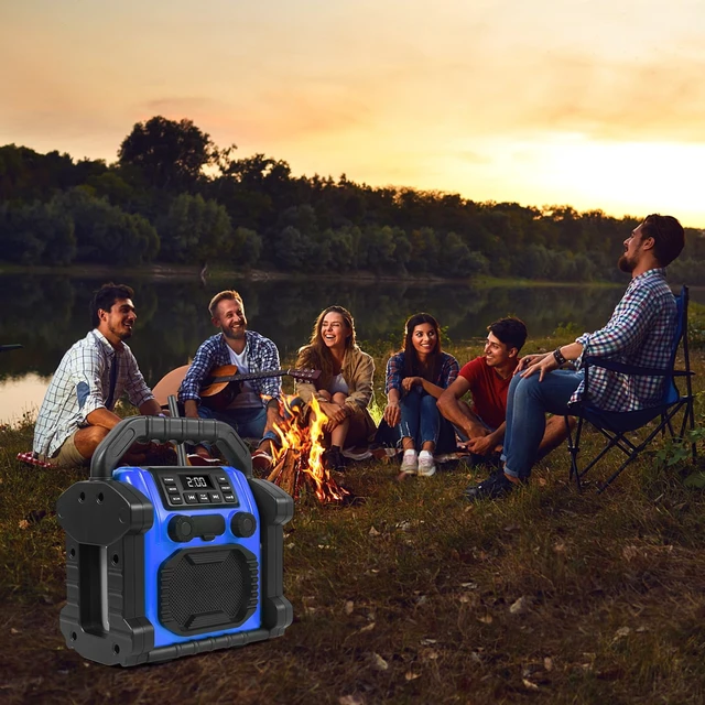 Alt view image 7 of 7 - Jobsite Radio Speaker, 30w Ipx 66 Waterproof Fm Clock Radio Portable with LED Lights, Anticollision Fm Radios for Constrution Site/Outdoor/Fishing/Party/Camping (Blue)