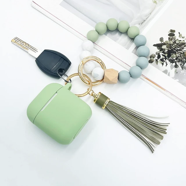 Alt view image 2 of 6 - Compatible with AirPods Case Cover, Soft Silicone Protective Cover with Bracelet Keychain, Compatible with Apple AirPods 2nd 1st Generation Charging Case (Avocado Green)