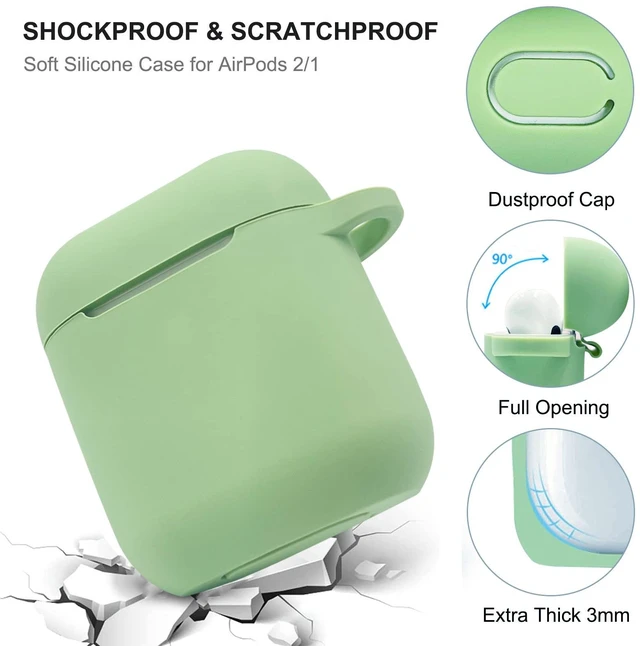 Alt view image 3 of 6 - Compatible with AirPods Case Cover, Soft Silicone Protective Cover with Bracelet Keychain, Compatible with Apple AirPods 2nd 1st Generation Charging Case (Avocado Green)