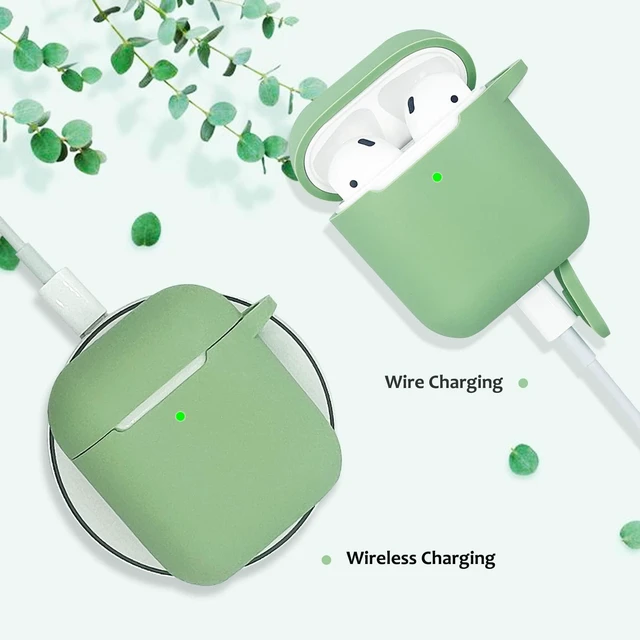 Alt view image 4 of 6 - Compatible with AirPods Case Cover, Soft Silicone Protective Cover with Bracelet Keychain, Compatible with Apple AirPods 2nd 1st Generation Charging Case (Avocado Green)