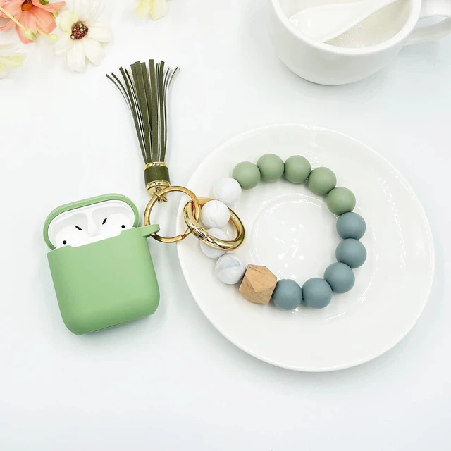 Alt view image 5 of 6 - Compatible with AirPods Case Cover, Soft Silicone Protective Cover with Bracelet Keychain, Compatible with Apple AirPods 2nd 1st Generation Charging Case (Avocado Green)