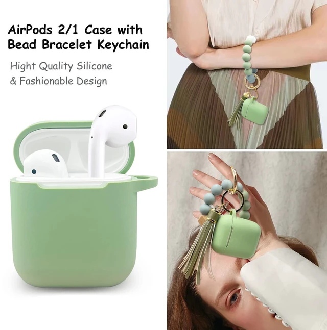 Alt view image 6 of 6 - Compatible with AirPods Case Cover, Soft Silicone Protective Cover with Bracelet Keychain, Compatible with Apple AirPods 2nd 1st Generation Charging Case (Avocado Green)