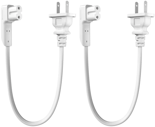 Main image of Pair of 1.15Ft Short Power Cord for Sonos One/One SL/Play 1 Power Plug Cable - 2 Prong L-Shaped AC Power Cable Replacement Cord for Sonos Power Supply Cable, White