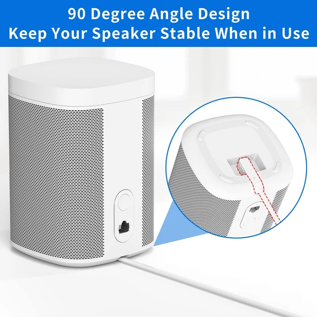 Alt view image 3 of 6 - Pair of 1.15Ft Short Power Cord for Sonos One/One SL/Play 1 Power Plug Cable - 2 Prong L-Shaped AC Power Cable Replacement Cord for Sonos Power Supply Cable, White