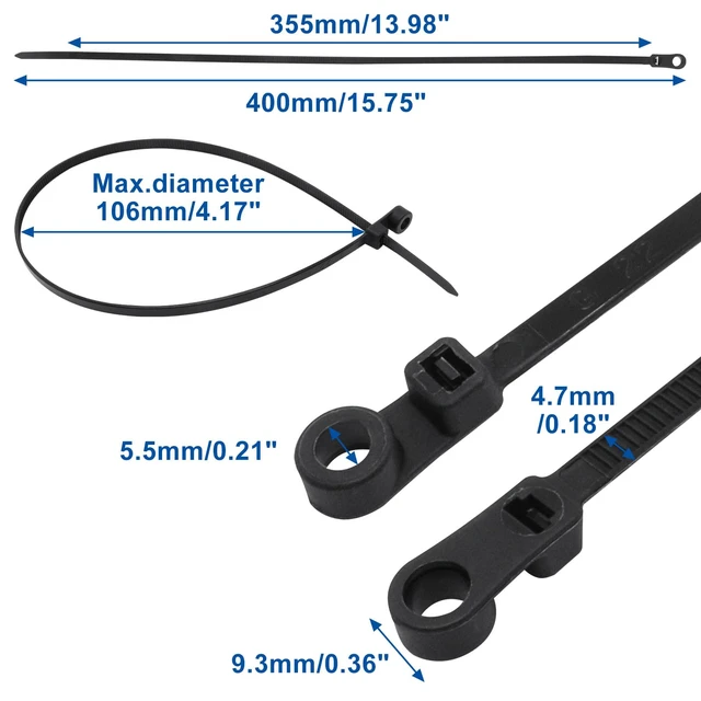 Alt view image 2 of 7 - Zip Ties with Screw Hole, 100 Pcs Mountable head Cable Tie Multipurpose Heavy Duty Nylon Zip Tie for Indoor and Outdoor (15.7 inch, 50lbs)