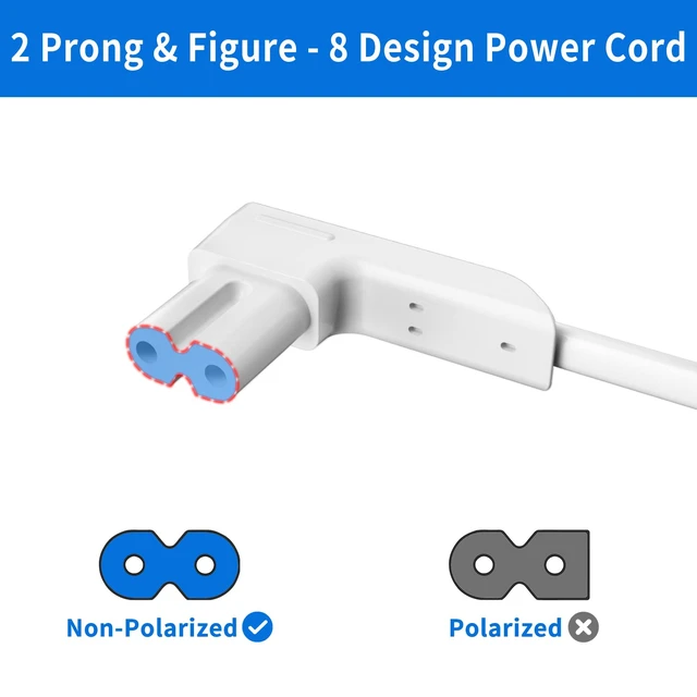 Alt view image 5 of 6 - Pair of 1.15Ft Short Power Cord for Sonos One/One SL/Play 1 Power Plug Cable - 2 Prong L-Shaped AC Power Cable Replacement Cord for Sonos Power Supply Cable, White