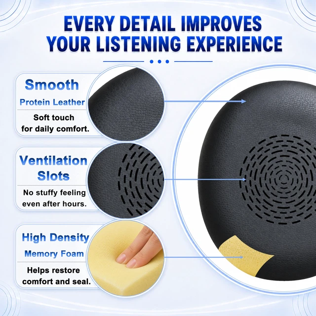 Alt view image 5 of 7 - Replacement Ear Pads for Jabra Evolve2 75 (Do Not fit Evolve 75) On-Ear Wireless Headphone, Ear Cups Cover, Soft LeatherMemory Foam Headset Cushions-Black