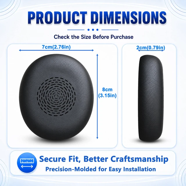 Alt view image 6 of 7 - Replacement Ear Pads for Jabra Evolve2 75 (Do Not fit Evolve 75) On-Ear Wireless Headphone, Ear Cups Cover, Soft LeatherMemory Foam Headset Cushions-Black