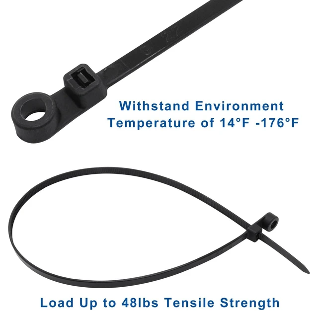 Alt view image 5 of 7 - Zip Ties with Screw Hole, 100 Pcs Mountable head Cable Tie Multipurpose Heavy Duty Nylon Zip Tie for Indoor and Outdoor (15.7 inch, 50lbs)