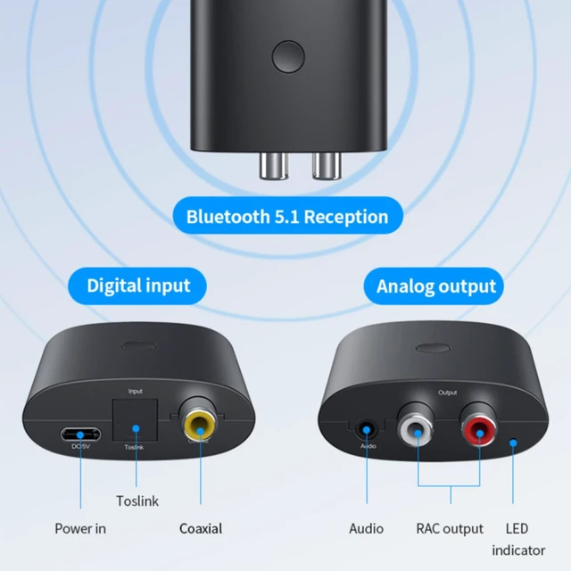 Alt view image 2 of 7 - Bluetooth Receiver for Home Stereo, AUX RCA to Bluetooth Adapter Bluetooth Audio Receiver for Old Speakers Music Streaming Sound System, Optical/Coaxial Out Put, Wired Speakers to Wireless