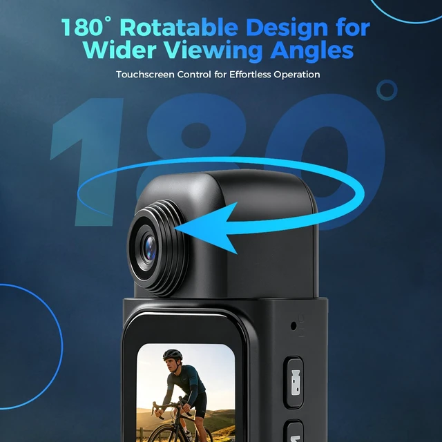 Alt view image 4 of 6 - Mini Body Camera - 64GB Portable Wearable Camera with 360° Back Clip 180° Rotating Lens, 1.47" Touch Screen, POV Hands-Free for Vlogging Travel Workers Baseball Fishing Cycling Motorcycle(Black)