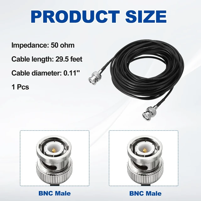 Alt view image 2 of 6 - BNC Male to Male Coaxial Jumper Cable 50 Ohm 29.5 Feet RG174