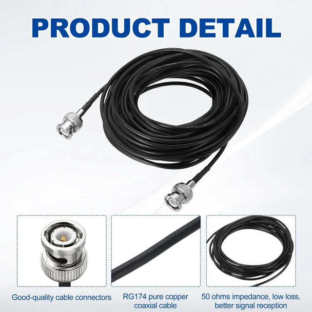 Alt view image 4 of 6 - BNC Male to Male Coaxial Jumper Cable 50 Ohm 29.5 Feet RG174