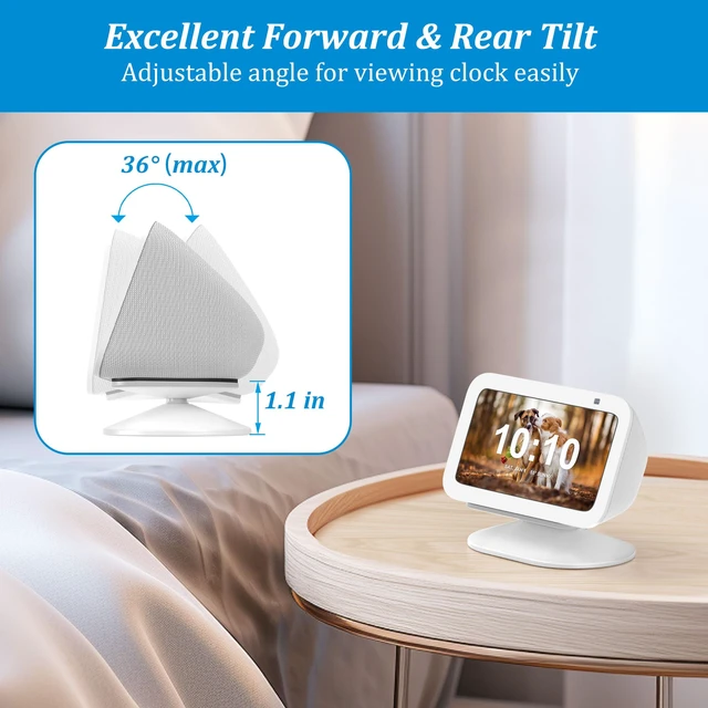 Alt view image 3 of 7 - Stand for Echo Show 5 (3rd Gen) & Smartphones, Tilt Holder, White Adjustable Table Stand Accessories, Non-Slip Base