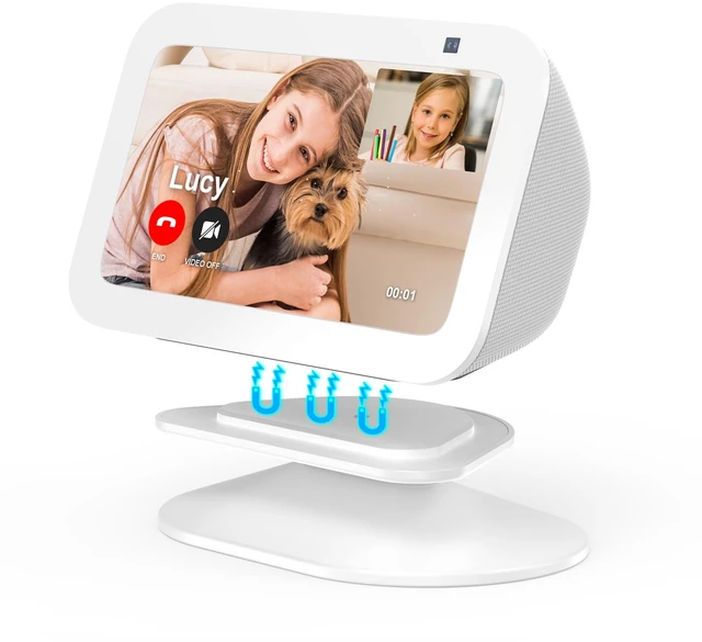 Main image of Stand for Echo Show 5 (3rd Gen) & Smartphones, Tilt Holder, White Adjustable Table Stand Accessories, Non-Slip Base
