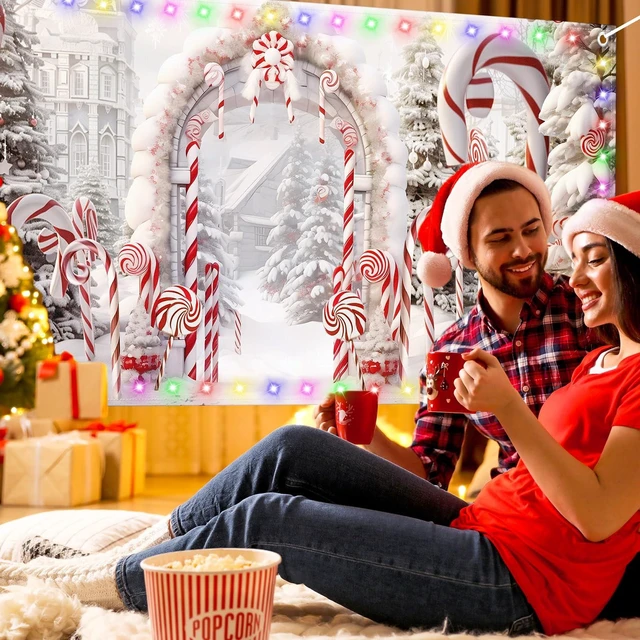 Alt view image 4 of 7 - 16 x 7 ft Christmas Garage Door Decoration Cane Candy Cover Banner Large Candy Cane Arch Scene, Christmas Favor, Waterproof Outdoor Banner, Festive Party Backdrop