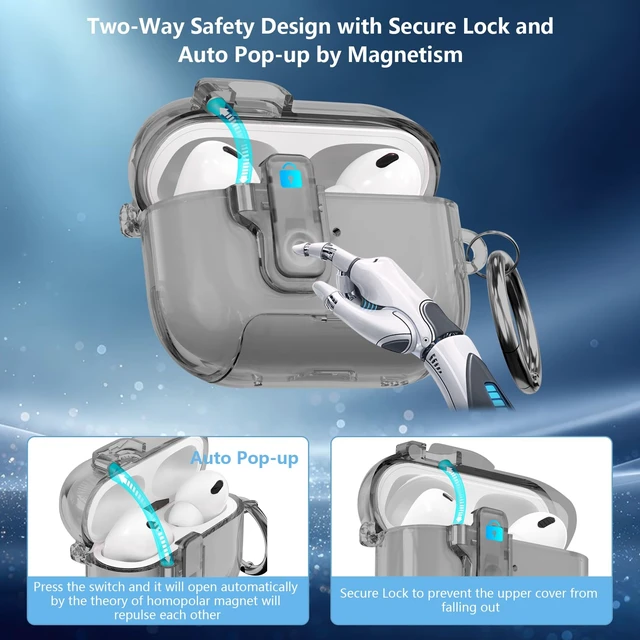Alt view image 2 of 6 - Secure Lock for Airpods Pro 3 Case Clear,Soft TPU Cover Cute for Airpods pro 3rd Generation Case Cover with Phone Stand,for Airpod Pro 3 gen Cover with Carabiner&Cleaning Pen-Black