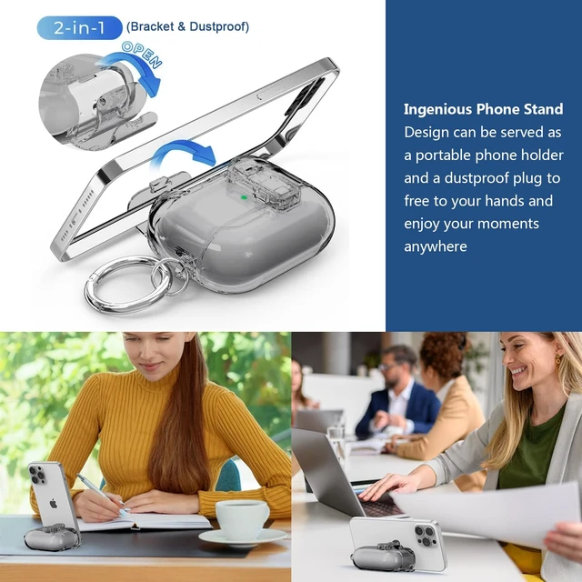 Alt view image 3 of 6 - Secure Lock for Airpods Pro 3 Case Clear,Soft TPU Cover Cute for Airpods pro 3rd Generation Case Cover with Phone Stand,for Airpod Pro 3 gen Cover with Carabiner&Cleaning Pen-Black