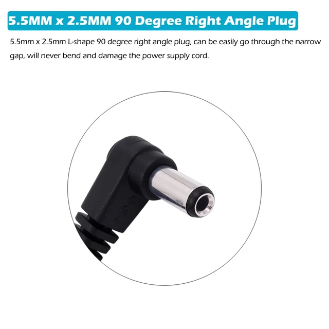 Alt view image 2 of 4 - DC Power Pigtail Cable, 10-Pack 5.5mm x 2.5mm 90 Degree Right Angle DC Barrel Male Plug Jack Connector to Bare Wire Power Supply Adapter Repair Cord for CCTV Surveillance Security Camera LED Strip