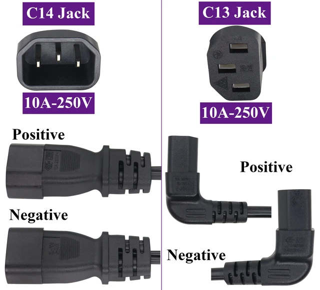Alt view image 3 of 7 - (2 Pack) C14 to 90 Degree Dual C13 Y Splitter AC Power Converter Cable,18AWG IEC320 3Pole Male to 2 x 3Pole Female Power Plug,Right Angled C13 to C14 for LED TV etc(0.3m/1ft)(90 Degree 2xC13)