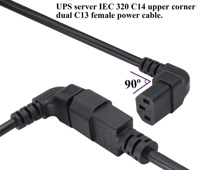 Alt view image 5 of 7 - (2 Pack) C14 to 90 Degree Dual C13 Y Splitter AC Power Converter Cable,18AWG IEC320 3Pole Male to 2 x 3Pole Female Power Plug,Right Angled C13 to C14 for LED TV etc(0.3m/1ft)(90 Degree 2xC13)