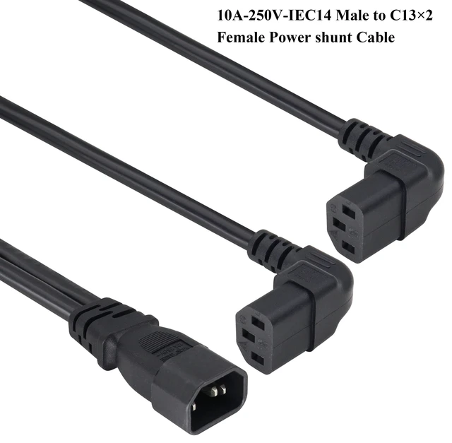Alt view image 4 of 7 - (2 Pack) C14 to 90 Degree Dual C13 Y Splitter AC Power Converter Cable,18AWG IEC320 3Pole Male to 2 x 3Pole Female Power Plug,Right Angled C13 to C14 for LED TV etc(0.3m/1ft)(90 Degree 2xC13)