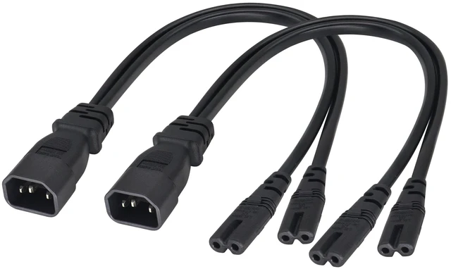 Main image of (2 pack) IEC320 C14 to Dual C7 Y Splitter Power AC Adapter Cable,10A 125V IEC 3Pole Male to 2x2Pole Female Figure 8 Plug,IEC C7 to C14 Polarized Converter for LED TV etc(0.3m/1ft)(C14 to 2xC7)