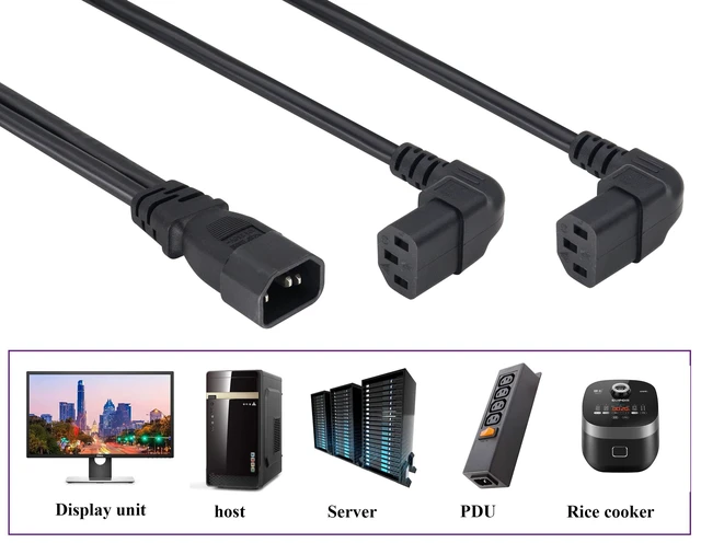 Alt view image 7 of 7 - (2 Pack) C14 to 90 Degree Dual C13 Y Splitter AC Power Converter Cable,18AWG IEC320 3Pole Male to 2 x 3Pole Female Power Plug,Right Angled C13 to C14 for LED TV etc(0.3m/1ft)(90 Degree 2xC13)