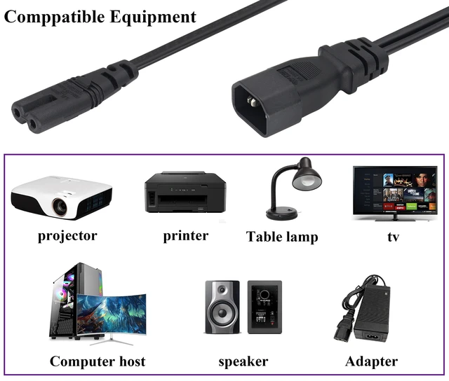 Alt view image 2 of 7 - (2 pack) IEC320 C14 to Dual C7 Y Splitter Power AC Adapter Cable,10A 125V IEC 3Pole Male to 2x2Pole Female Figure 8 Plug,IEC C7 to C14 Polarized Converter for LED TV etc(0.3m/1ft)(C14 to 2xC7)