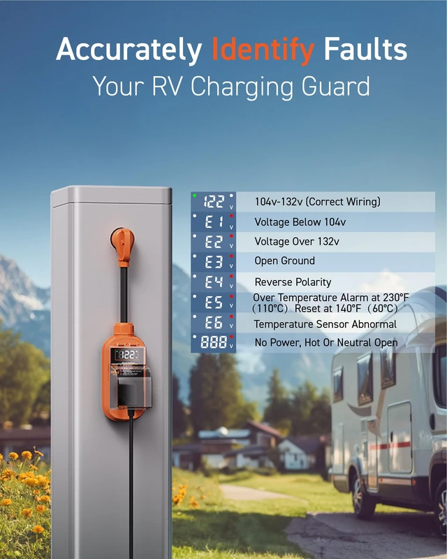 Alt view image 5 of 7 - RV Surge Protector with Smart LED Display, 30 amp 10000 Joules RV Circuit Analyzer - Camper Surge Protector with Waterproof Cover, RV Adapter Plug for CampersTravel Trailers (30A)