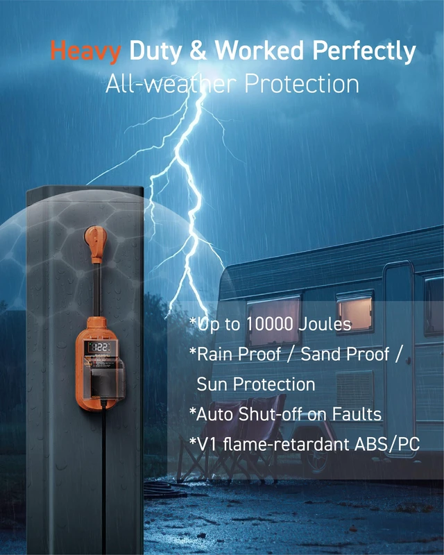 Alt view image 6 of 7 - RV Surge Protector with Smart LED Display, 30 amp 10000 Joules RV Circuit Analyzer - Camper Surge Protector with Waterproof Cover, RV Adapter Plug for CampersTravel Trailers (30A)