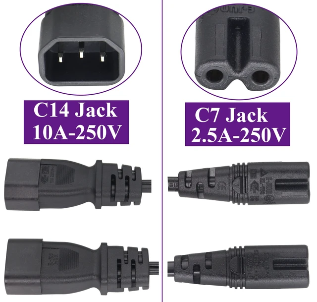 Alt view image 3 of 7 - (2 pack) IEC320 C14 to Dual C7 Y Splitter Power AC Adapter Cable,10A 125V IEC 3Pole Male to 2x2Pole Female Figure 8 Plug,IEC C7 to C14 Polarized Converter for LED TV etc(0.3m/1ft)(C14 to 2xC7)