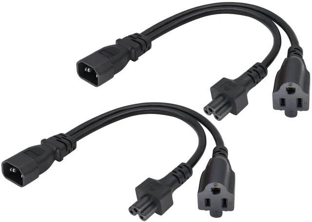Main image of (2 pack)C14 to C5+NEMA 5-15R Y Splitter AC Power Adapter Cable,10A 125V IEC 3Pole Male to Mickey Mouse 3Pole Female+NEMA 5-15R Female Power Converter for Laptop Receptacle Converter (33cm/1ft)