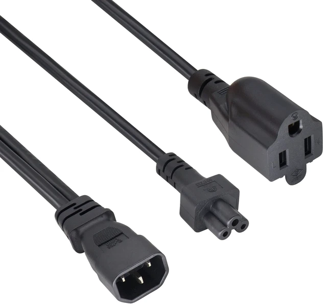 Alt view image 4 of 7 - (2 pack)C14 to C5+NEMA 5-15R Y Splitter AC Power Adapter Cable,10A 125V IEC 3Pole Male to Mickey Mouse 3Pole Female+NEMA 5-15R Female Power Converter for Laptop Receptacle Converter (33cm/1ft)