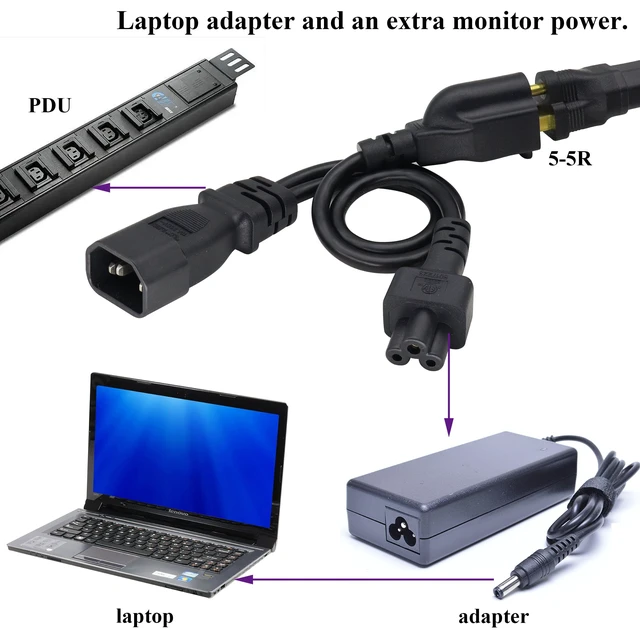 Alt view image 5 of 7 - (2 pack)C14 to C5+NEMA 5-15R Y Splitter AC Power Adapter Cable,10A 125V IEC 3Pole Male to Mickey Mouse 3Pole Female+NEMA 5-15R Female Power Converter for Laptop Receptacle Converter (33cm/1ft)
