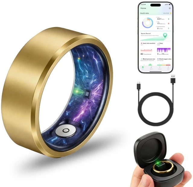 Main image of Smart Ring for Women & Men, Fitness & Sleep Tracker, Size 12, Gold No Subscription Fees, 24/7 Activity Tracking, Sleep Monitoring, Women's Health, IP68 Waterproof